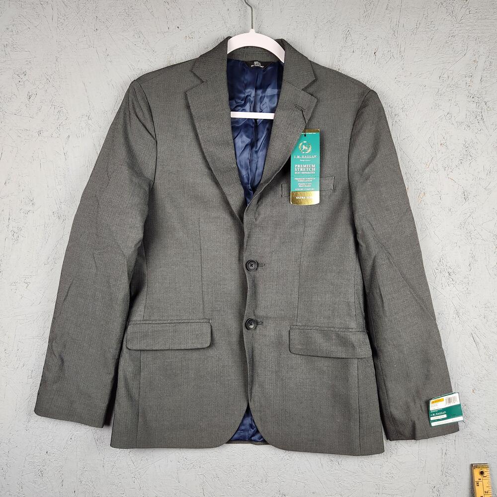 J.M. Haggar Jacket Mens 36 Short Gray Herringbone Stretch Ultra Slim Blazer NWT